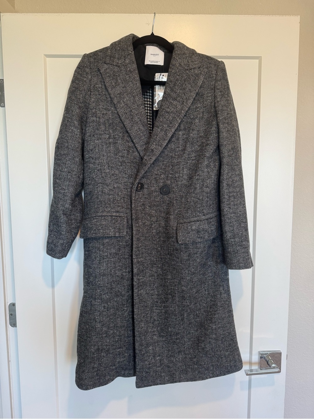 Mango Gray Herringbone Double-Breasted Pea Coat
